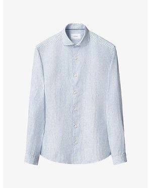 Eton Striped Casual-Fit Linen Shirt - Blue