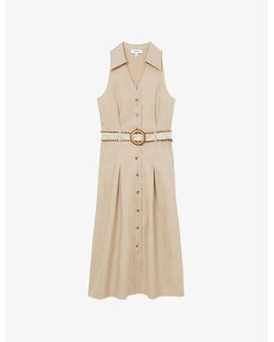 Reiss Annie Belted Sleeveless Linen Midi Dress - Natural