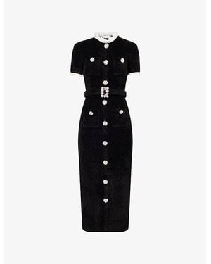 Self-Portrait Crystal-Embellished Lace-Trim Chenille-Knit Midi Dress - Black