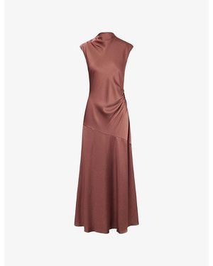 ME+EM Cowl-Neck Sleeveless Satin Maxi Dress - Red