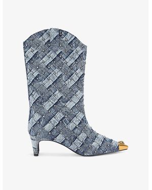 Kurt Geiger Denim Crystal-Embellished Regent Boots - Blue