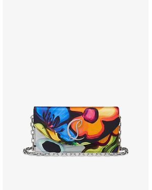 Christian Louboutin Loubi54 Floral-Print Crepe-Satin Clutch Bag - Blue