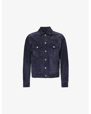 Eleventy Regular-Fit Suede Trucker Jacket - Blue