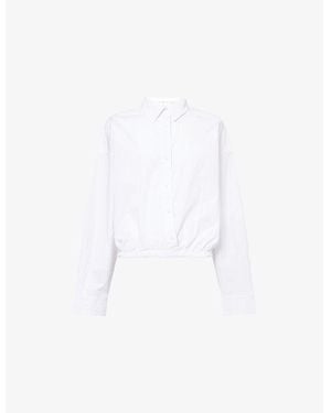 GOOD AMERICAN Relaxed-Fit Elasticated-Hem Stretch-Cotton Shirt - White