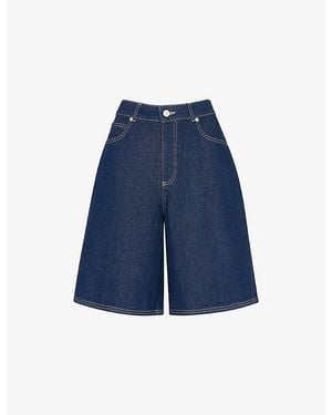 Whistles Wide-Leg High-Rise Knee-Length Denim Shorts - Blue