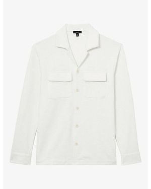 Reiss Vento Cuban-Collar Patch-Pocket Stretch-Woven Shirt - White