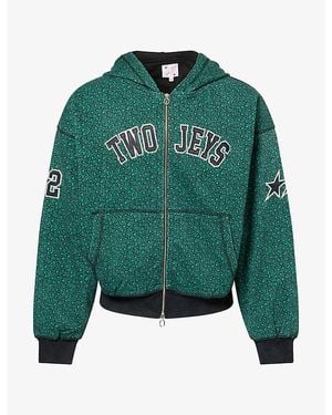 Twojeys Vintage Varsity Zip Cotton-Jersey Hoody - Green