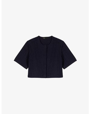 Maje Cropped Round-Neck Short-Sleeve Knitted Cardigan - Blue