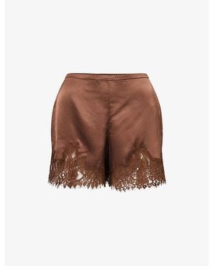 Reformation Fern Lace-Trim Satin Shorts - Brown