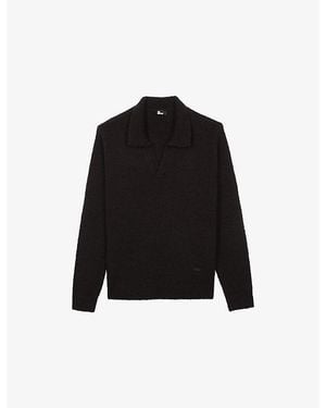 The Kooples Open-Collar Long-Sleeve Wool Jumper - Black