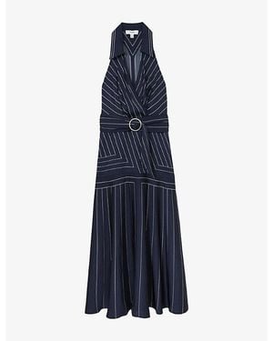 Reiss Casey Striped Satin Midi Dress - Blue