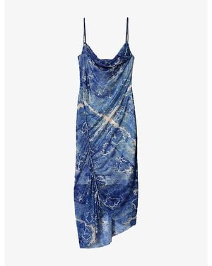 AllSaints Ulla Sleeveless Stretch-Mesh Midi Dress - Blue