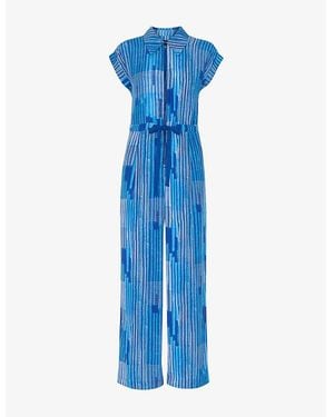 Whistles Striped Tie-Waist Woven Jumpsuit - Blue