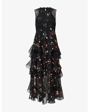 AllSaints Quinn Floral-Print Chiffon Maxi Dress - Black