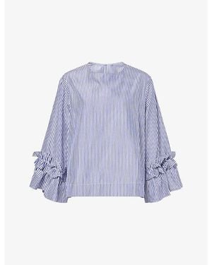 Max Mara Frilled-Sleeve Oversize Cotton Blouse - Blue