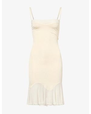 AYA MUSE Ether Sheer-Hem Stretch-Mesh Midi Dress - Natural