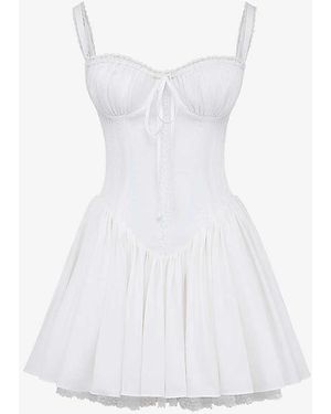 House Of Cb Pietra Lace-trim Stretch Cotton-blend Mini Dres - White