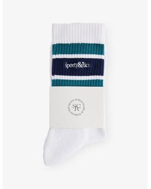 Sporty & Rich Serif Logo Stretch-Cotton Socks - Blue