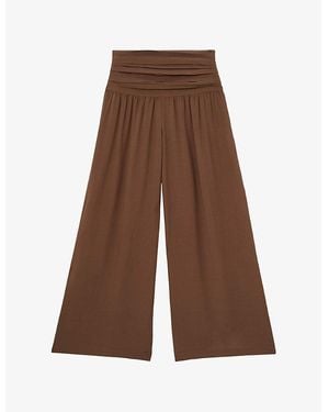 Reiss Lola Relaxed-Fit Wide-Leg Woven Trousers - Brown