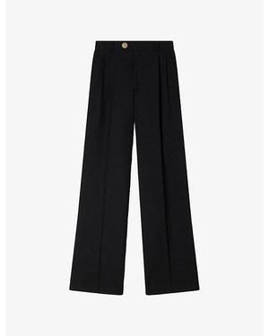 Sandro Straight Pressed-Crease Wool Trousers - Black