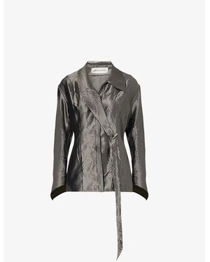GRACE LING Oversized Crinkled Claw Loop Woven Shirt - Grey