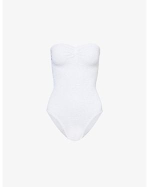 Hunza G Brooke Ruched Sweetheart-Neckline Swimsuit - White