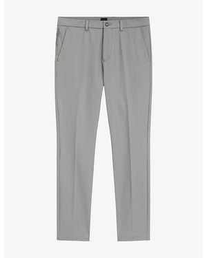 BOSS Tapered-Leg Slim-Fit Cotton-Blend Trousers - Grey
