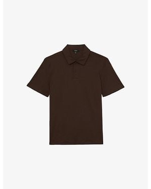 Reiss Earl Short-Sleeved Cotton Polo Shirt - Brown