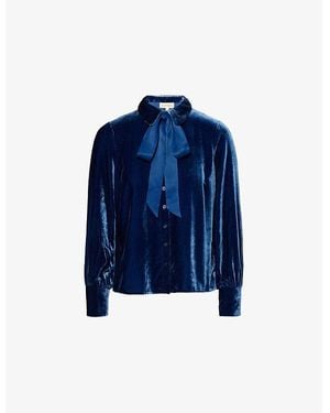 Aspiga Ffion Satin-Ribbon Woven-Blend Shirt - Blue