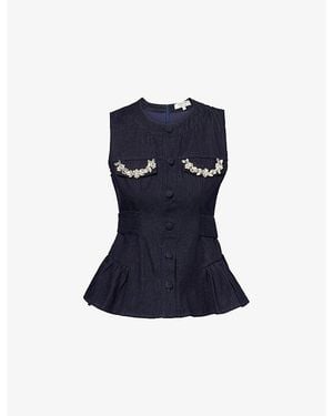 Sister Jane Brightside Jewel-Embellished Denim Top - Blue