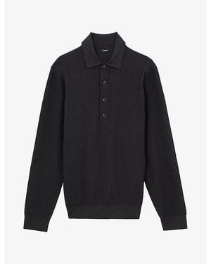 Reiss Admiral Ribbed Half-Button Woven Polo Shirt - Blue