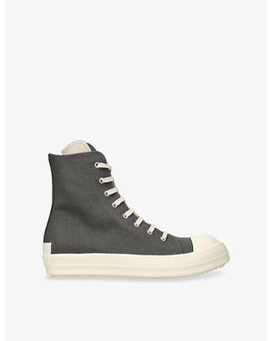 Rick Owens Contrast-Toe Denim High-Top Sneakers - Black