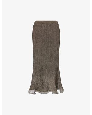 Jonathan Simkhai Brighton Rhinestone-Embellished Metallic-Knit Midi Skirt - Brown