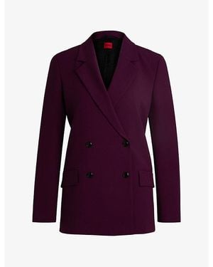 HUGO Double-Breasted Relaxed-Fit Stretch-Woven Blazer - Purple
