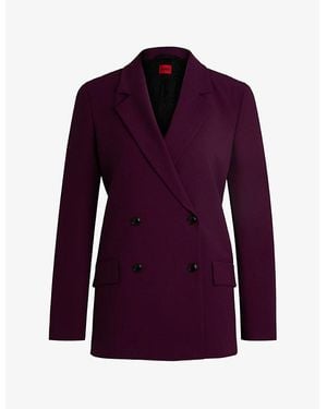 HUGO Double-Breasted Relaxed-Fit Stretch-Woven Blazer - Purple