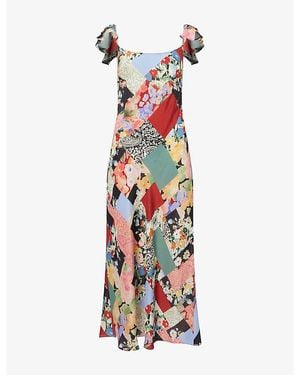RIXO London Adele Printed Silk Midi Dress - White