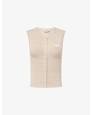 Lounge Underwear Button-Down Ribbed Knitted Vest Top - Natural