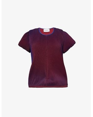 Melitta Baumeister Shadow Bordeaux Pleated Flared Stretch-Woven Top - Purple