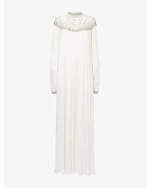 Costarellos Ellima Crystal-Embellished Satin Gown - White