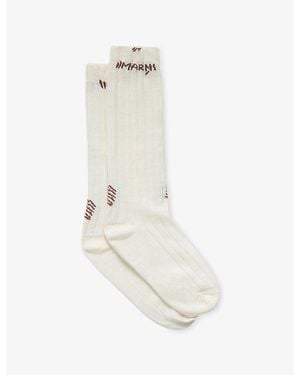 Marni Mending-Embroidered Cotton-Blend Mid-Calf Socks - White