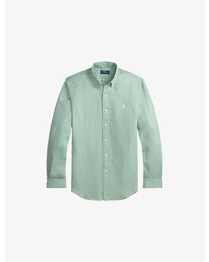 Polo Ralph Lauren Brand-Embroidered Custom-Fit Linen Shirt - Blue