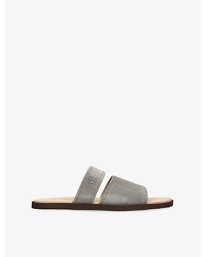 Brunello Cucinelli Double-Strap Suede Sandals - White