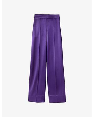 JOSEPH Dijon Wide-Leg Satin Trousers - Purple