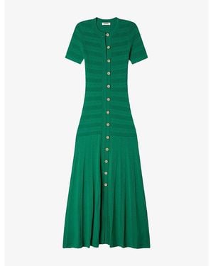 Sandro Short-Sleeved Button-Up Knitted Maxi Dress - Green