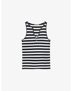 Zadig & Voltaire Tif Rhinestone-Embellished Striped Cotton Tank - Blue