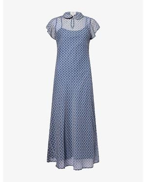 Damson Madder Hudson Chec-Print Crêpe Midi Dress - Blue