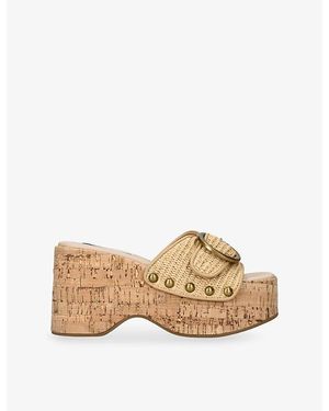 Steve Madden Pedestal Platform Raffia Sandals - Natural