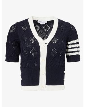Thom Browne V-Neck Cable-Knit Cotton Cardigan - Blue