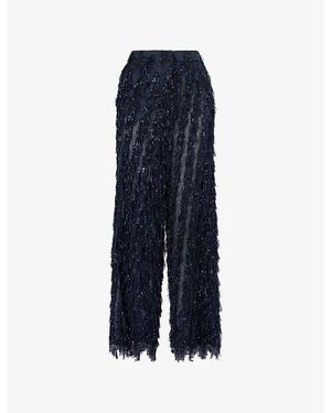 Stella McCartney Lurex Tinsel Straight-Leg Chiffon Trousers - Blue