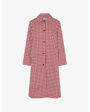 OMNES Charleston Gingham Woven Trench Coat - Red